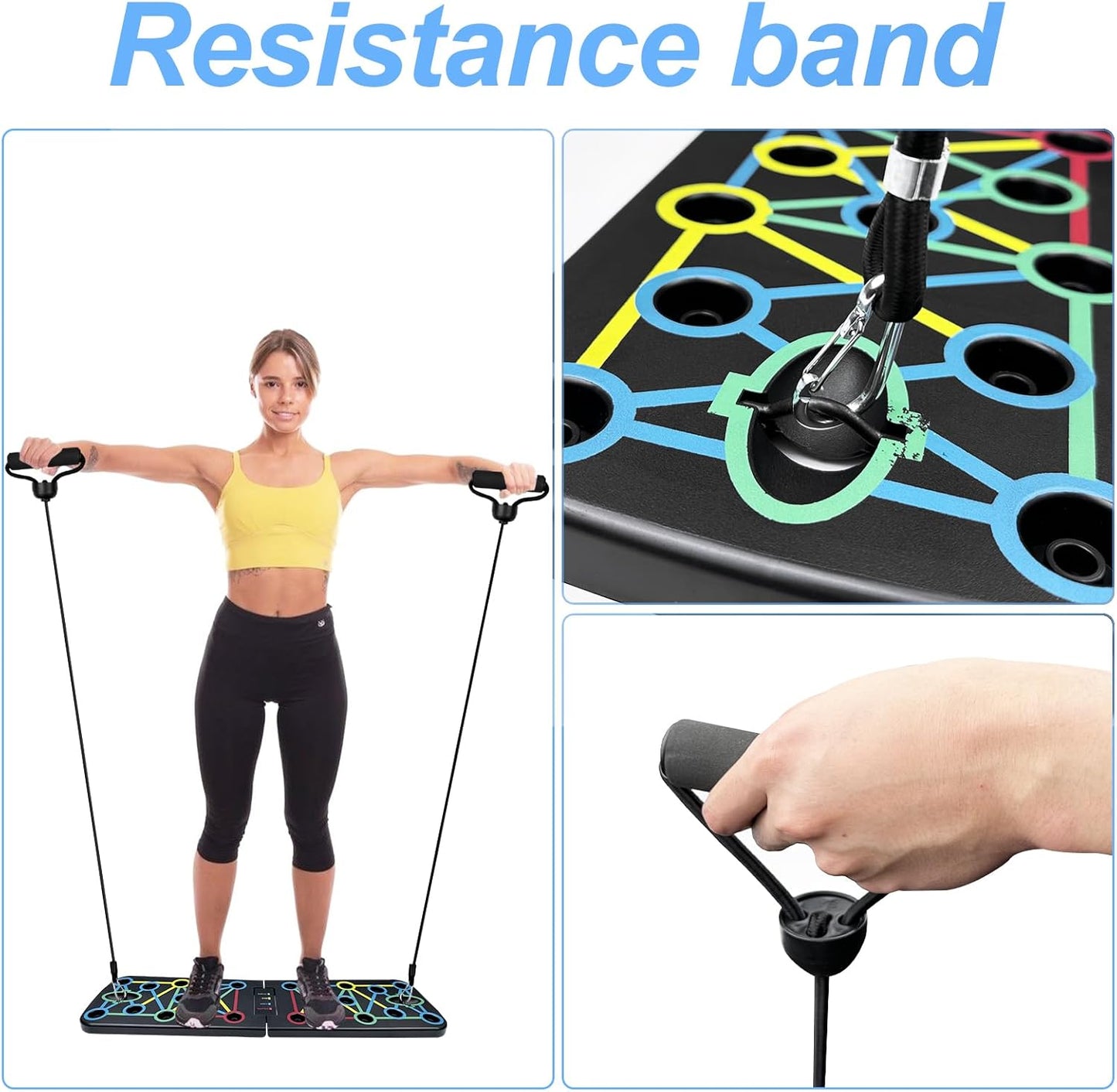 Portable Planche Pompe, Planche Pompe Musculation Avec Antiglisse Poignées, Planche Push Up, Push up Board, Push up Board Pliable Avec 2 Bande De Résistance, Push up Bar Pour Muscles Exercice