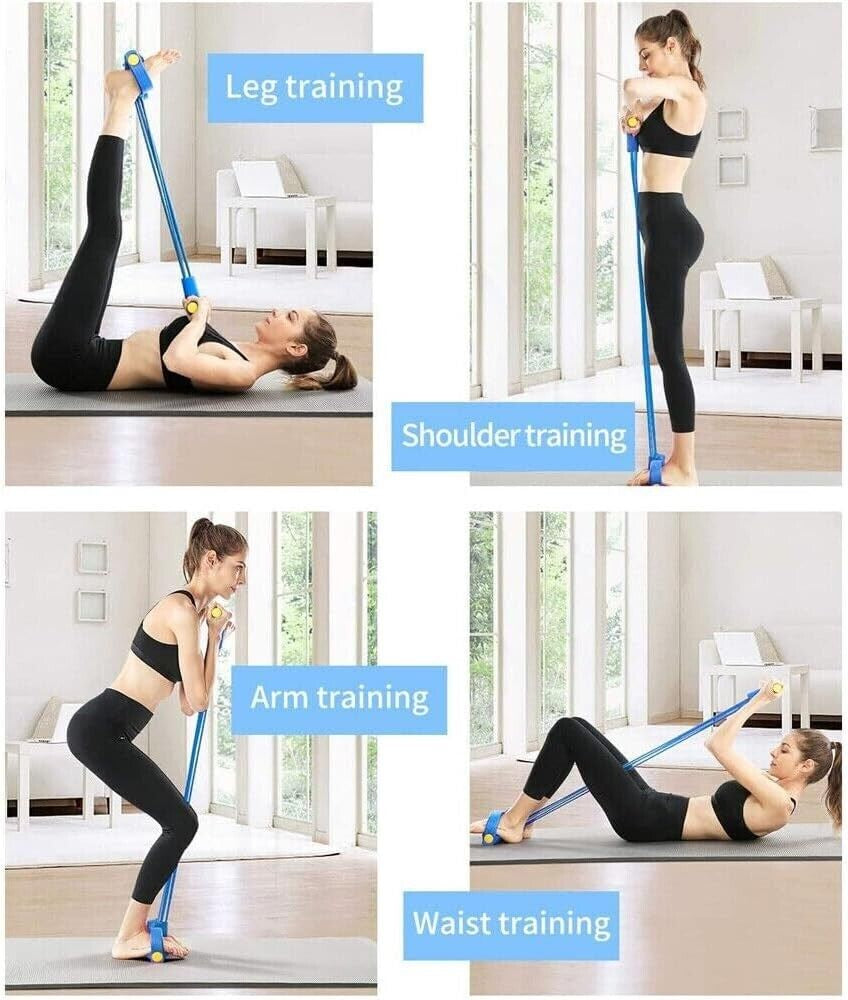 Pedal Resistance Band, 4-Tube Elastic Pull Rope with Natural Latex Foot Pedal