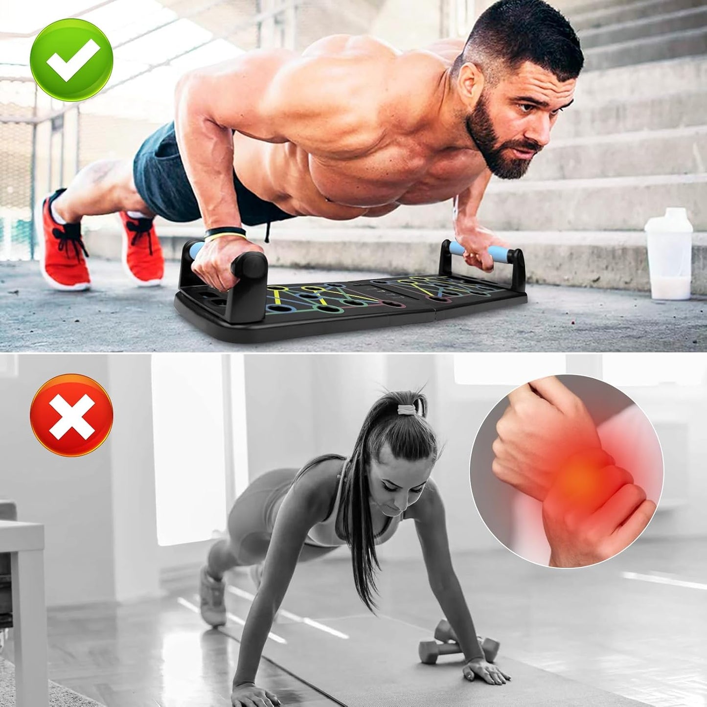 Portable Planche Pompe, Planche Pompe Musculation Avec Antiglisse Poignées, Planche Push Up, Push up Board, Push up Board Pliable Avec 2 Bande De Résistance, Push up Bar Pour Muscles Exercice