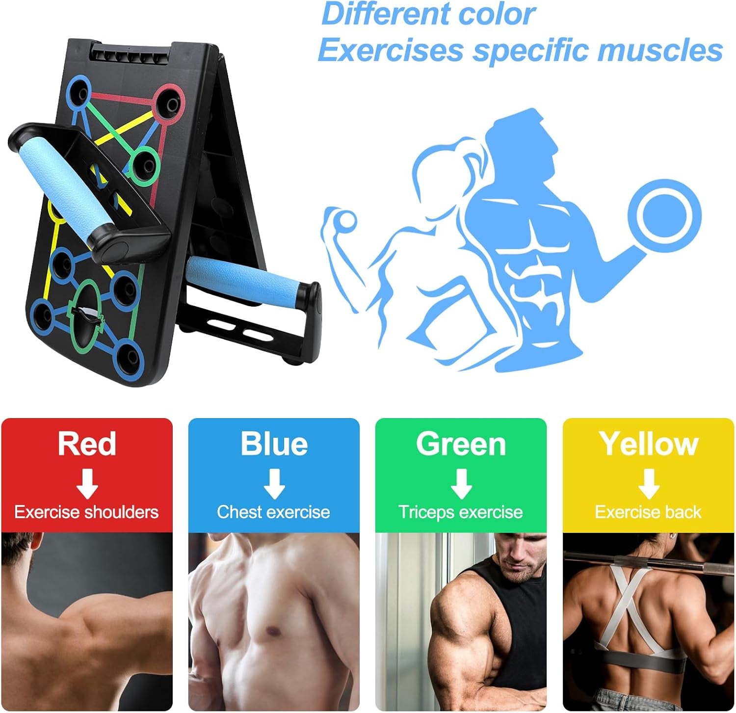 Portable Planche Pompe, Planche Pompe Musculation Avec Antiglisse Poignées, Planche Push Up, Push up Board, Push up Board Pliable Avec 2 Bande De Résistance, Push up Bar Pour Muscles Exercice
