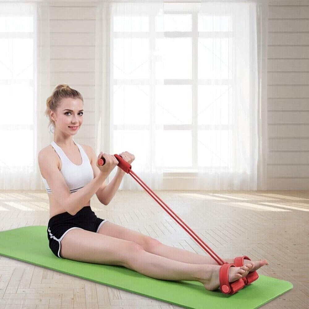 Pedal Resistance Band, 4-Tube Elastic Pull Rope with Natural Latex Foot Pedal